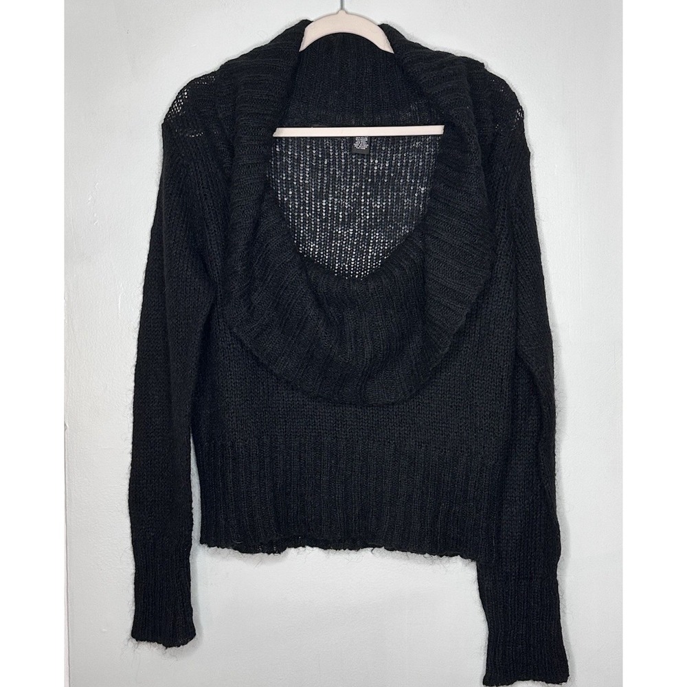 Y2K Vintage Venus Mohair Blend Fuzzy Pullover Crop Sweater Cowl Neck Black Large